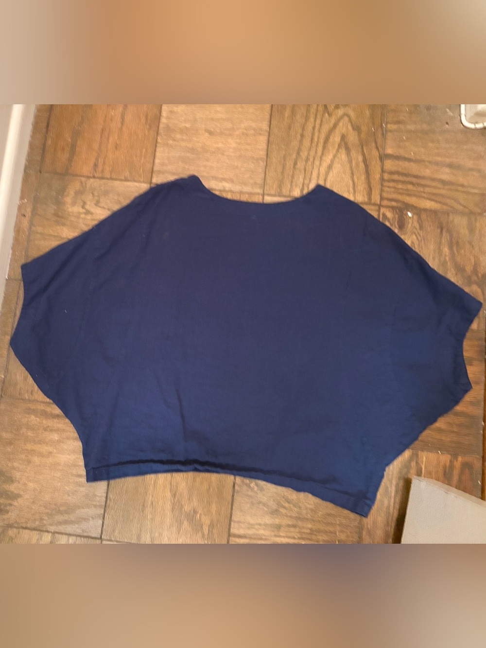 Women’s Navy Blue Relaxed Short Sleeve Linen Top - Picture 2 of 2
